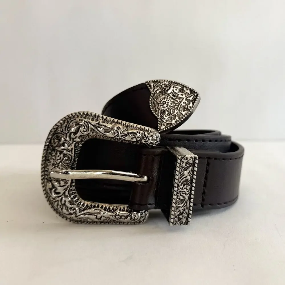 Y2K Brown Western Cowboy Belt – Boho Style, Unisex, Fits 26–34, Brand New